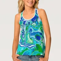 Blue and Green Marble Fluid Art Abstract   Tank Top