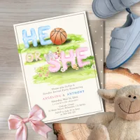 Elegant Watercolor Basketball Bow He or She Invitation