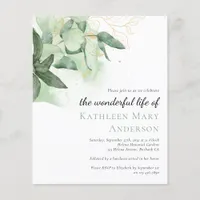 Budget Modern Greenery Gold Memorial Invitation