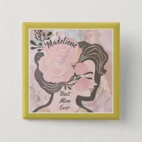 Best Mom Ever Pretty Flowers Gold Frame Square Button