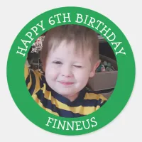 Personalized Photo, Age and Name Birthday   Classic Round Sticker