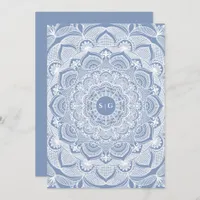 Elegant dusty blue white lace mandala classic save the date