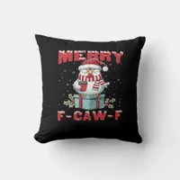 Retro Merry Christmas F-Caw-F Chicken  Throw Pillow