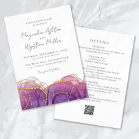 Whimsical Purple Gold All in One Wedding Invitation