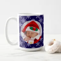 Custom Photo Santa Baby Snowflakes & Blue BKGRD Coffee Mug