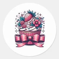 Strawberry Cupcake Whimsical Classic Round Sticker