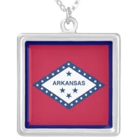 Arkansas State Flag Silver Plated Necklace