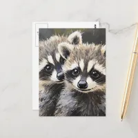  Two Adorable Baby Raccoons Postcard