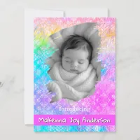 [Rainbow Damask] Soft Pastels Baby Girl Birth Announcement