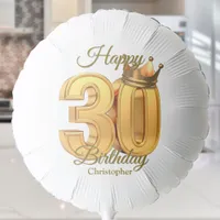 Elegant Luxury Golden Royal Crown 30th Birthday Balloon