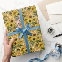 Vintage Sunflowers Honey Comb  Wrapping Paper