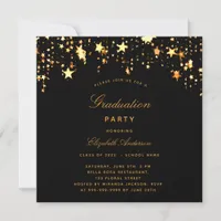 Graduation party black gold stars class invitation