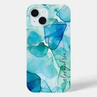 Watercolor Abstract Sea Glass With Name iPhone 15 Case