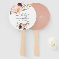 Peach and Burgundy Floral Baby Shower Hand Fan