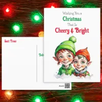 Old-Fashioned Christmas Elves Cheery and Bright Holiday Postcard