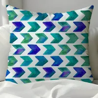 Trendy Blue and Green Watercolor Arrows Throw Pillow