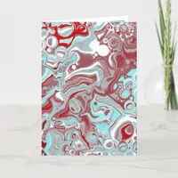 Teal and Burgundy Marble Fluid Art Blank Card