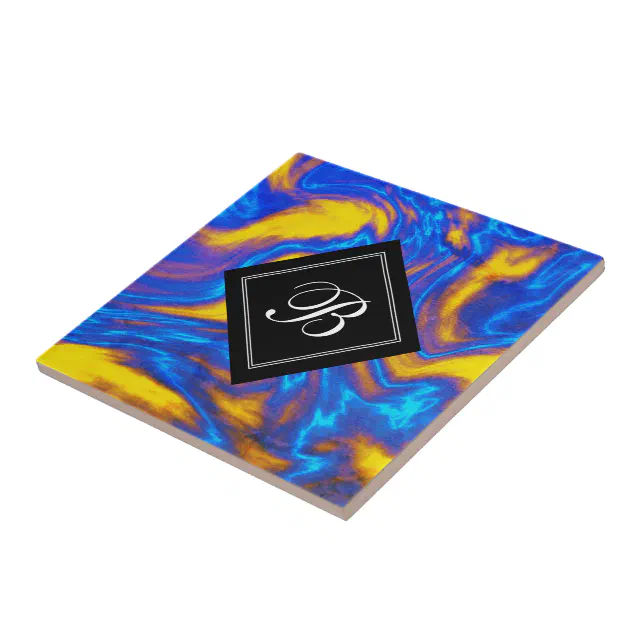 Abstract Modern Yellow Blue Purple Liquid Marble Ceramic Tile