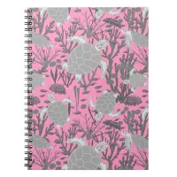 Sea Turtle Pink and Grey Modern Sea Life Pattern Notebook