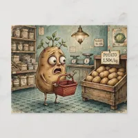 funny anthropomorphic potato finds produce  postcard