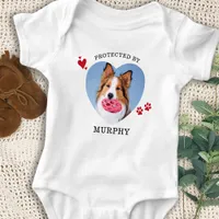 Cute Protected By Dog Custom Heart Pet Photo Baby Bodysuit