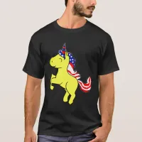 Unicorn Yellow Patriotic USA Flag Mane Cartoon T-Shirt