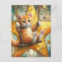 Adorable Ginger Kitten on a Swing Postcard