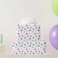 Rainbow Painted Paw Prints Wrapping Paper