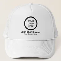 Business Logo and Slogan White Promotional Trucker Hat