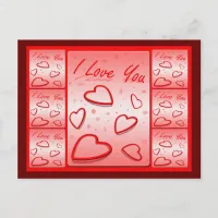 I Love You with Hearts Pink Background Postcard