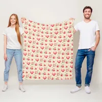 Valentine's Pink and Red Roses and Hearts  Fleece Blanket