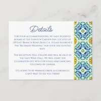 Elegant Mediterranean Tile Blue and Yellow Wedding Enclosure Card