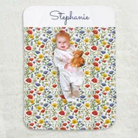 Colorful Wildflowers Pattern Pretty Personalized Baby Blanket