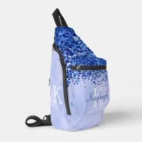 Simple Blue Brushed Metal and Glitter Monogram | Sling Bag