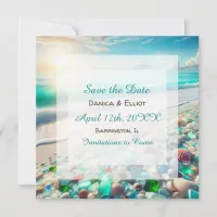 Beautiful Ocean Waves and Sea Glass Wedding  Save The Date