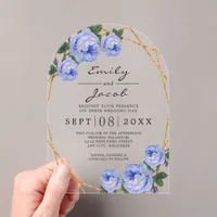 Elegant Gold Glitter Geometric Blue Floral Wedding Acrylic Invitations