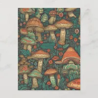 Funky AI generated Mushroom Pattern Postcard