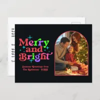 Berry Bright Merry and Bright Retro Christmas Holiday Postcard