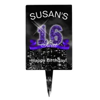 City Lights Sweet Sixteen Purple ID119 Cake Topper