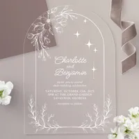 White Floral Star Modern Arch Wedding Acrylic Invitations