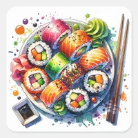 Sushi Rolls Fun Food Square Sticker