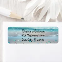 Pretty Blue Ocean Waves and Sea Glass Personalized Label