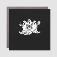 Spooky Coffee Sipping Pumpkin Holding Car Magnet