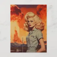 Apocalyptic blonde vintage woman postcard