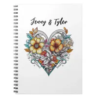 Personalized Floral Heart Romantic Notebook