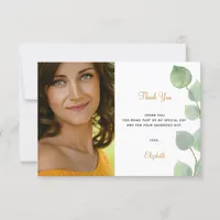 Birthday eucalyptus greenery white gold thank you card
