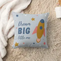 Dream Big Little One Cute Cartoon Space Rocket Throw Pillow