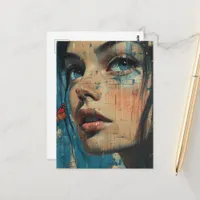 Woman Face Grunge Painting Postcard