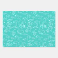 Tropical Turquoise and Peach Fish Cute Cartoon  Wrapping Paper Sheets