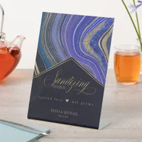 Abstract Agate Sanitizing Station Midnight ID827 Pedestal Sign